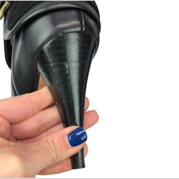 Cole Haan Kennedy Leather Suede High Heel Nike Air Boots Buckles in Black 6.5 - Picture 12 of 14